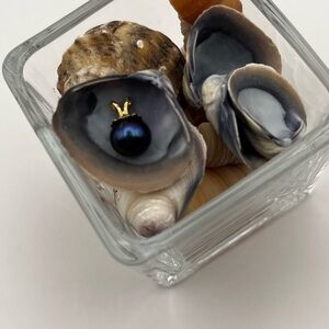 Midnight blue 8.5 mm pearl with a 14kt yellow gold bale to wear as a pendant